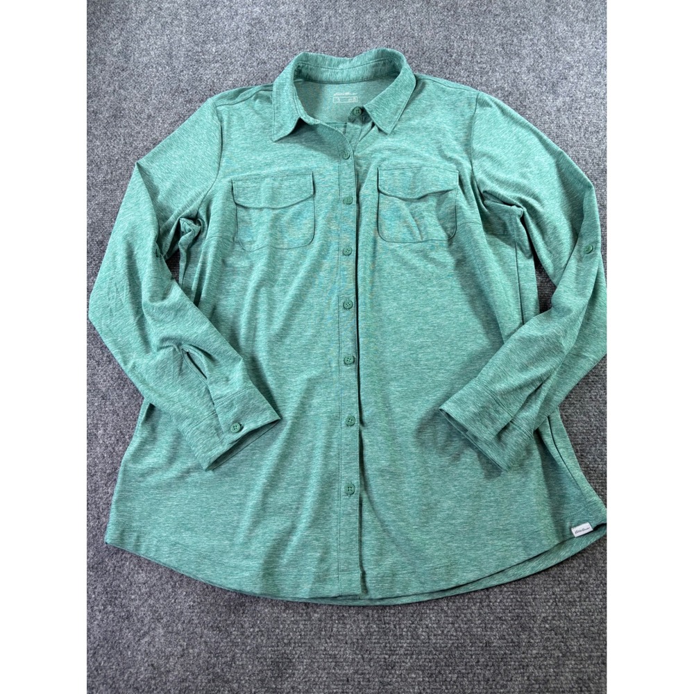 Eddie Bauer Button Down Shirt Mens XL Green Heather Performance Stretch Hiking